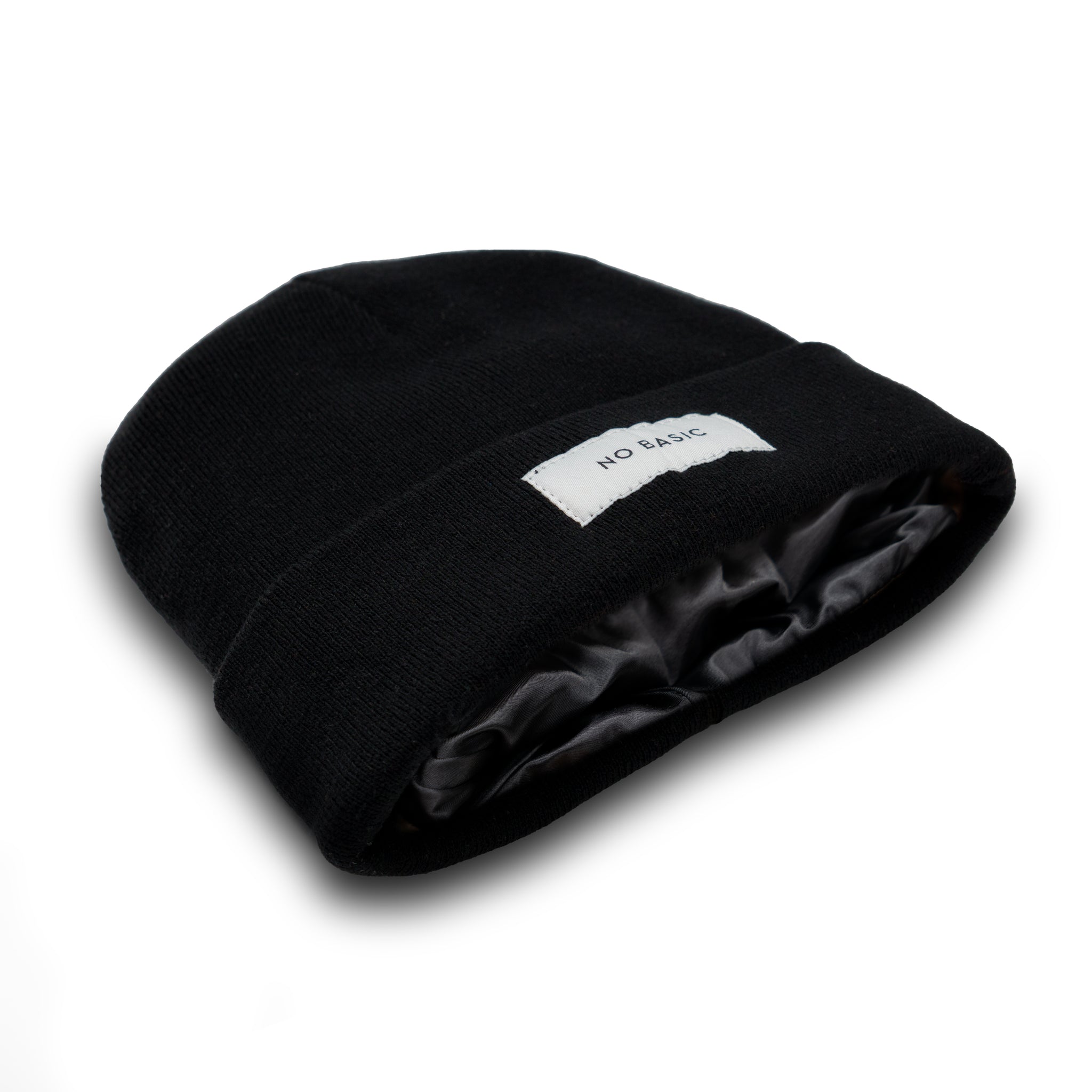 No B Satin Lined Beanie Black nobasicbeauty